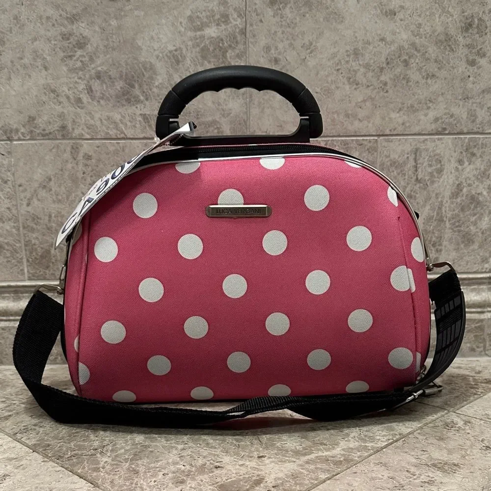 Rockland Luca Vergani Cosmetic Case NEW Pink Polka Dots Large Size